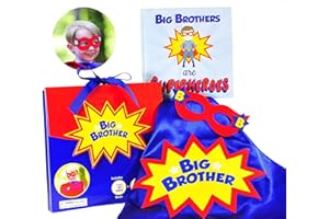 Tickle & Main 3 Pcs Big Brother Gifts for Little Boys, Includes Big Brothers are Superheroes Book, Satin Cape and Mask, For Announcing a New Sibling, Educational and Engaging