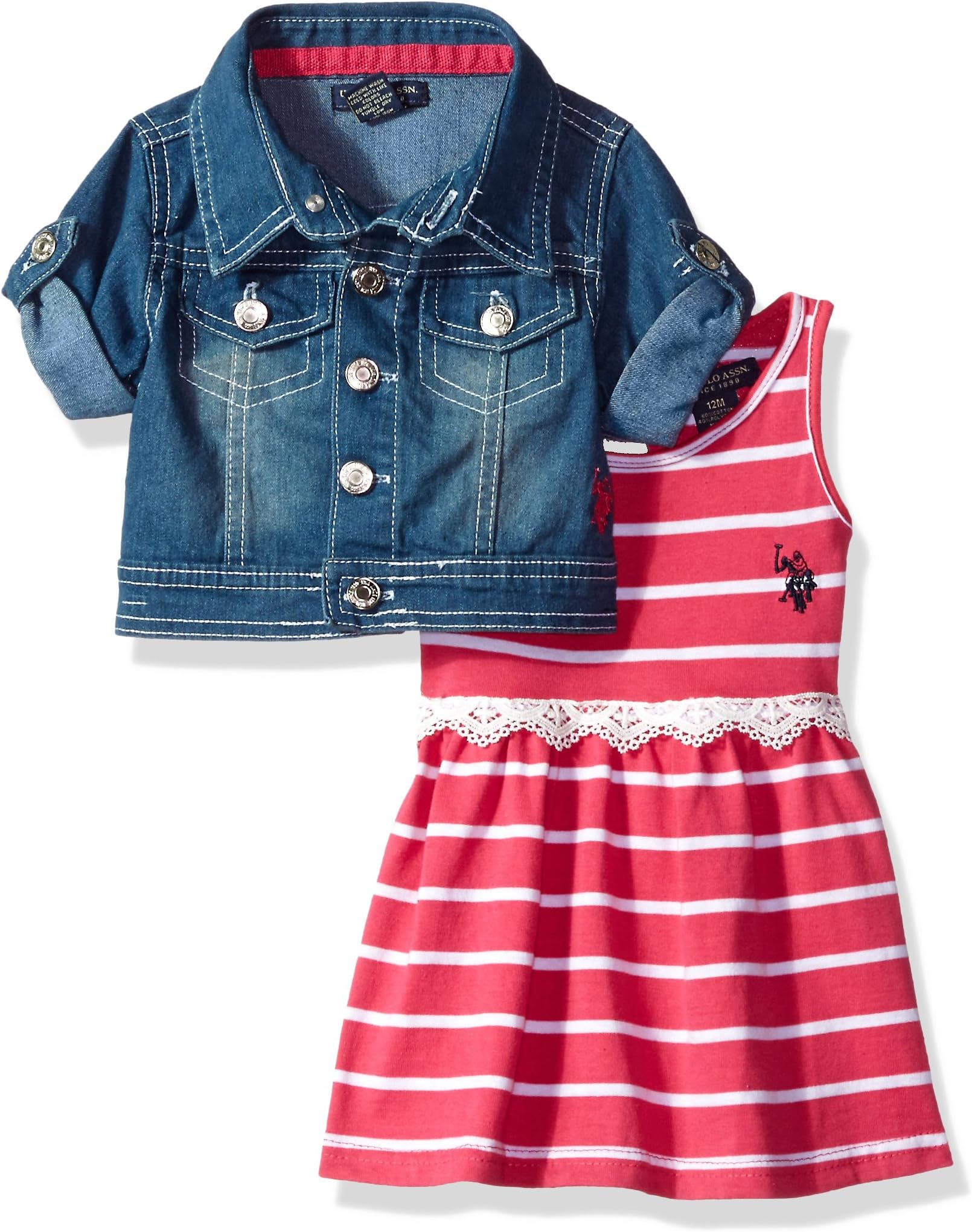 U.S. Polo Assn. Baby Girls' Dress with Sweater Or Jacket