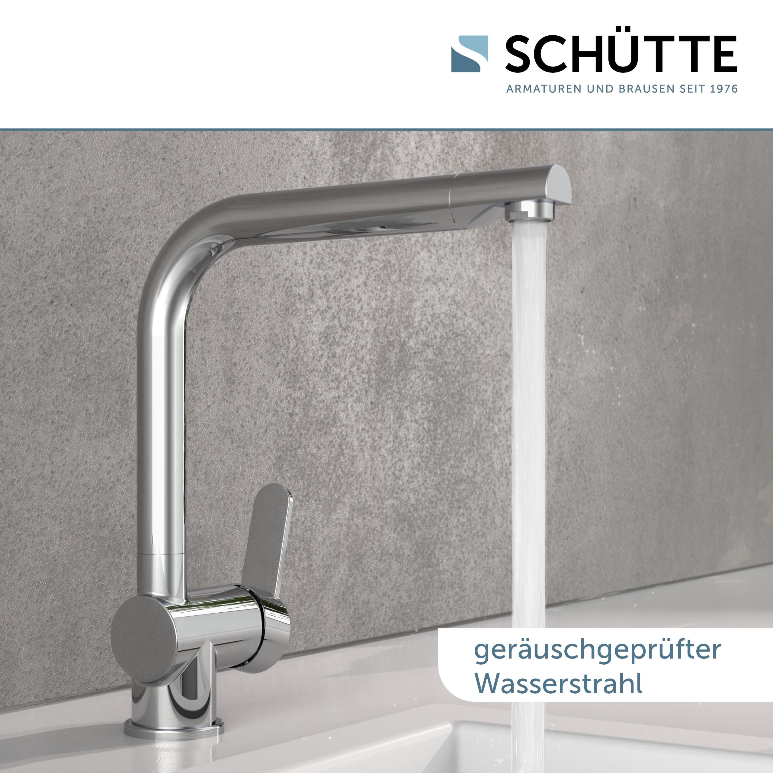 SCHÜTTE 79816 RIO 360° schwenkbare Küchenarmatur, Spültisch Armatur mit hohem Auslauf Küche, Einhebelmischer Einzelspüle Doppelspüle Mischbatterie für die Spüle, Wasserhahn Chrom