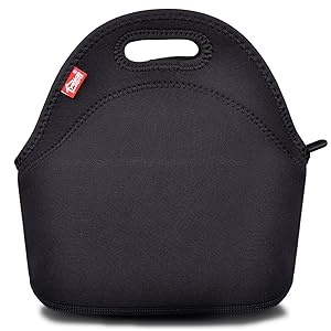 Black Neoprene Lunch Tote, Yookeehome Thick Reusable Insulated Thermal Lunch Bag Small Neoprene Lunch Box Carry Case Handbags Tote with Zipper for Adults Kids Nurse Teacher Work Outdoor Travel Picnic