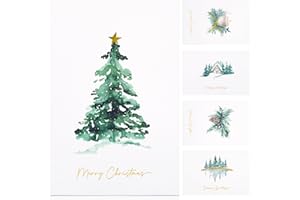 ZICOTO Beautiful Christmas Cards Set of 20 with Watercolor Designs - Incl. Bulk Envelopes, Matching Stickers And Storage Box - Perfect to Send Warm Holiday Wishes to Friends and Family