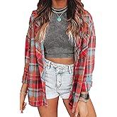 KevaMolly Plaid Flannel Shirts for Women Loose Fit Boyfriend Button Down Shirt Long Sleeve Casual Flannel Blouse Tops