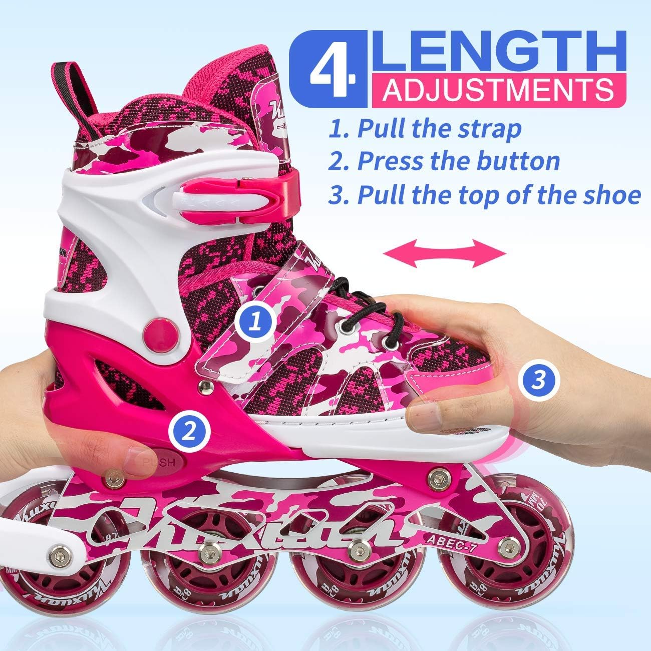 Kuxuan Adjustable Inline Skates for Kids and Youth with Full Light Up Wheels Camo Outdoor Roller Blades Skates for Girls and Boys Beginner : Sports & Outdoors