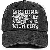 InnoBeta Welder Gifts for Men, Gifts for Welders, Adjustable Vintage Baseball Cap, Washed Cotton Embroidered Hat, Welding is Like Sweing with Fire