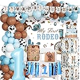 Party Inspo My First Rodeo Decorations Boy, First Rodeo Birthday Party Supplies Set, 132Pcs Western Cowboy 1st Birthday Decorations, Wild West Party Supplies Backdrop Blue Brown Balloon Garland Kit