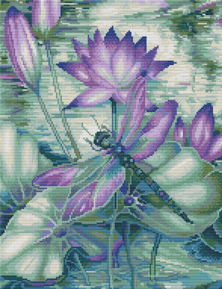 Abillyn Embroidery Cross Stitch Kits Lotus and Dragonfly Stamped with Printed Pattern Starter Kit (Dragonfly)