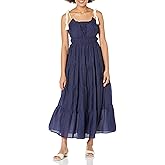 Moon River Womens Shirred Tiered Tassel Midi Dress