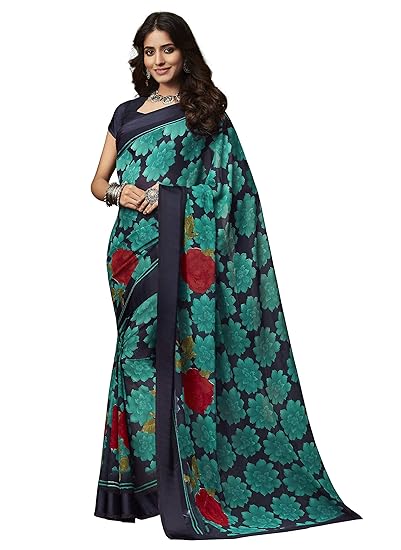 Womens Multi-Coloured Chiffon Printed Saree And Blouse Material_RKRU1304A