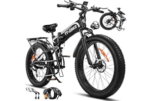 TT-EBIKE Dual:5000W, 2350W Electric Bike Adults 40/30 MPH with 52V 28/23AH Battery, 26 inch Fat Tire Mountain E Bike, Full Suspension Folding Ebike, Shim 7-Speed Gear