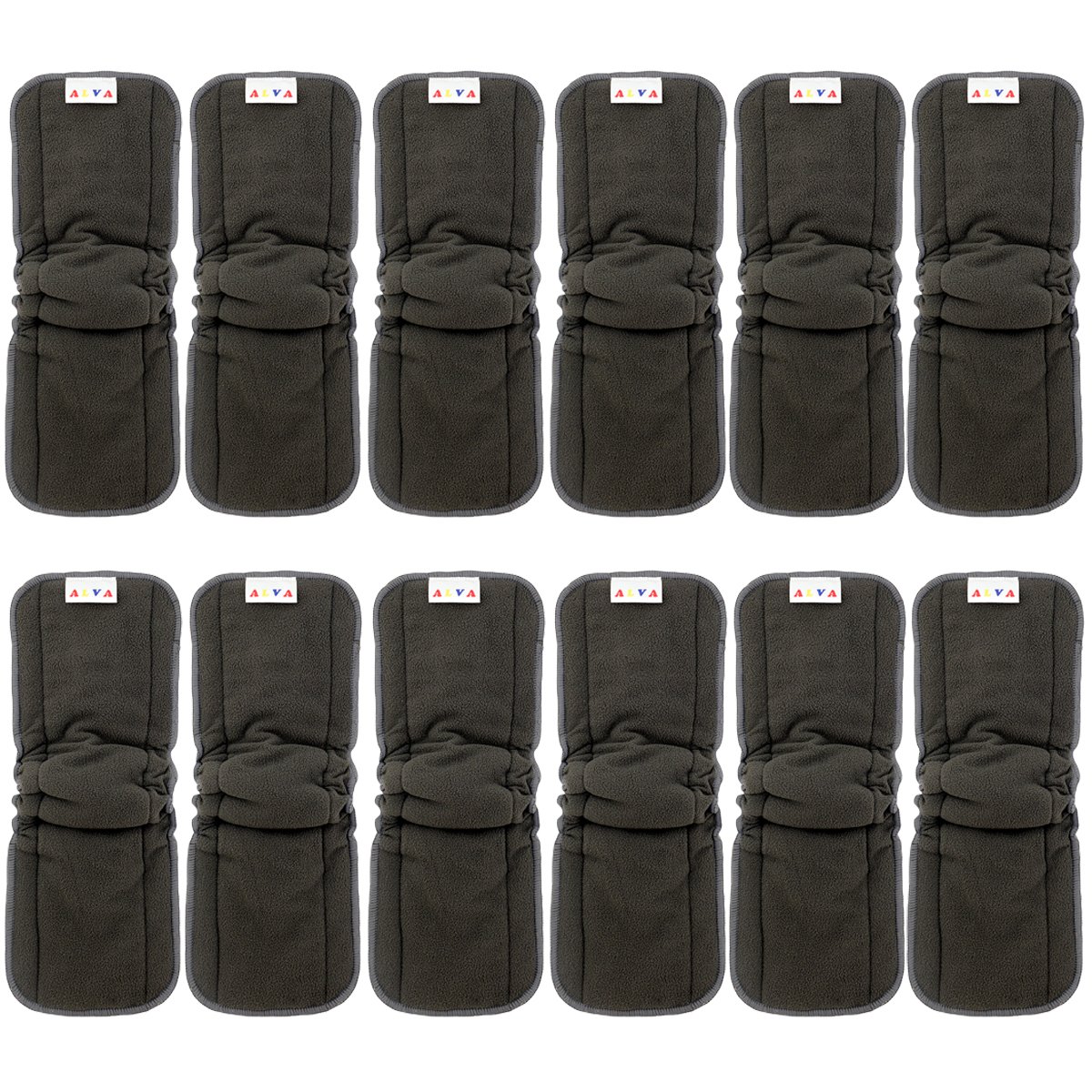 ALVABABY 5 Layers Charcoal Bamboo Inserts Reusable Liners for Cloth Nappies with Gussets 12pcs 12FLN-UK