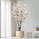 Artificial White Cherry Blossom Tree 5.7ft(68in) Faux Lifelike Plant for Indoor Decor Natural Potted Tree Realistic Pink Cherry Flowers Wood Trunk for Home Living Room,Office Perfect Weeding Gift