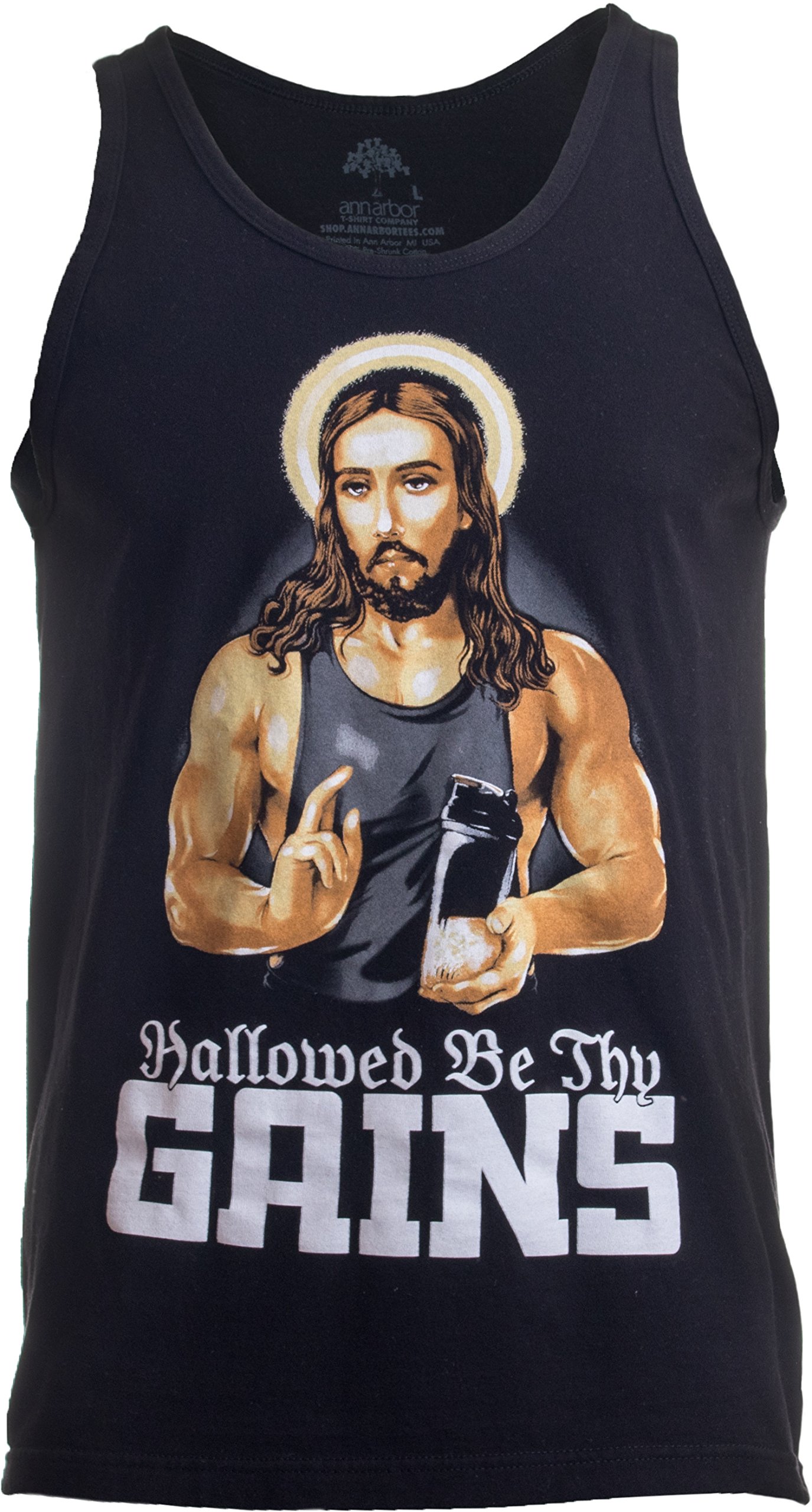 Hallowed Be Thy Gains Funny Muscle Jesus Weight Lifting Workout Humor T Shirt