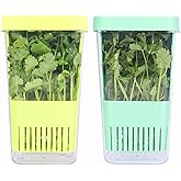 LUVCOSY 2 Pack Herb Keeper, BPA-Free Plastic Herb Saver with an Inner Basket for Cilantro, Mint, Parsley, and Asparagus, Keep