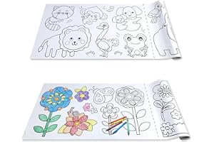 Adventure Awaits! 10 ft Adhesive Coloring Book Paper Roll Set | 2 Pack: Animals Design Roll & Flowers Design Roll | Perforated in 20 Inch Sections