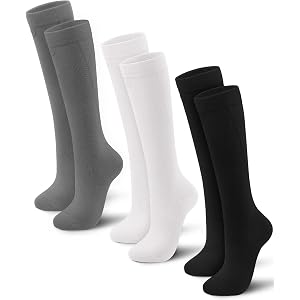3 Pairs Compression Socks for Women & Men with 20-30 mmHg Graduated Support | Knee High Socks with Graduated Compression for