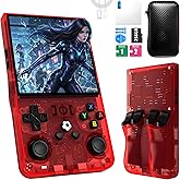 R36MAX Handheld Game Console, 40000+ Games Retro Gaming Console, 256GB TF Card Mini Retro Video Console, 4000mAh Rechargeable 4.0" IPS HD Screen Portable Pocket Arcade (Transparent Red)