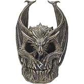 SUMMIT COLLECTION Spiral Dark Gothic Draco Dragon on Mutated Skull Figurine Fantasy Gothic Decorative Sculpture 7.5 Inches