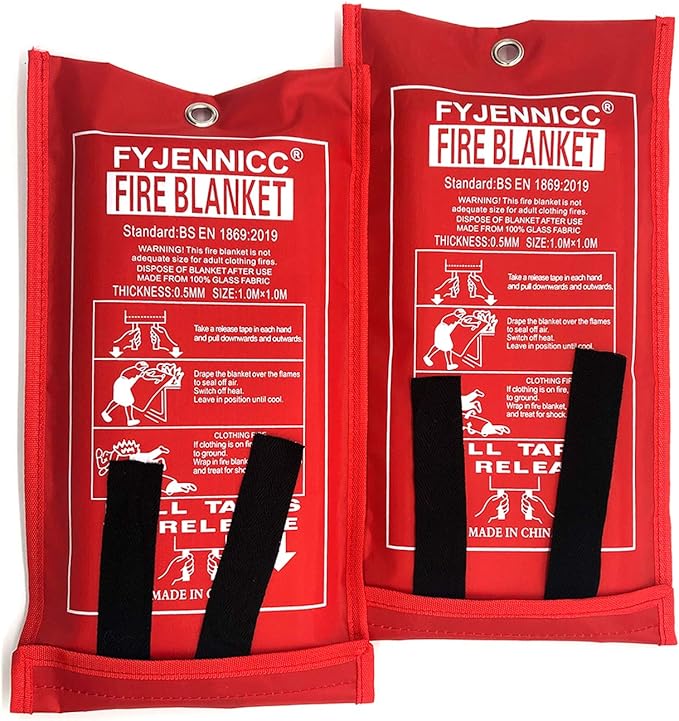 FYJENNICC Fiberglass Fire Blanket with Flameretardant cotton tapes, 39.3×39.3 Inches, 2Pack