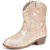 Motasha Cowgirl Boots for Girls Rhinestone Cowboy Boot Ankle Booties kids | Sparkly Rhinestone Dress Boots, Easy On &amp; Off, Toddler Little Girl Big Kids, Birthday Party Wedding Dance Concert Daily Wear