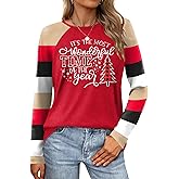Merry Christmas Shirts for Women Christmas Tree T-Shirt Xmas Light Tee Shirt Buffalo Plaid Long Sleeve Tops