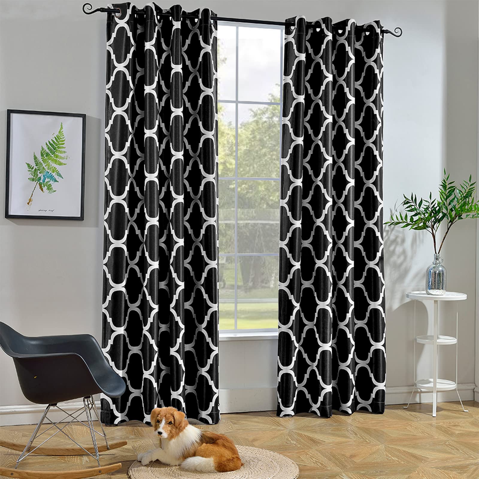 Melodieux Moroccan Fashion Room Darkening Blackout Grommet Top Curtains for Living Room, 52 by 84 Inch, Black (1 Panel)