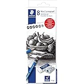 STAEDTLER Mars Lumograph Graphite Artist Sketch Set, 6 Degrees (6B, 4B, 2B, B, HB, 2H), Mini Mars Plastic Eraser, Metal Sharp