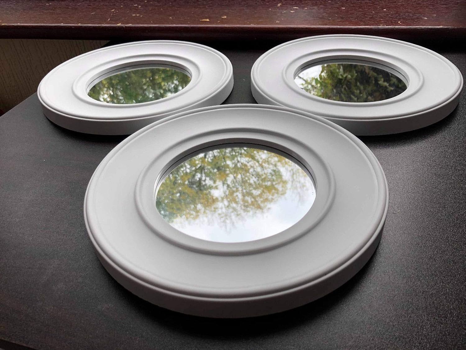 SET OF 3 White ROUND WALL MIRRORS FISH EYE WHITE WALL MIRRORS HALLWAY