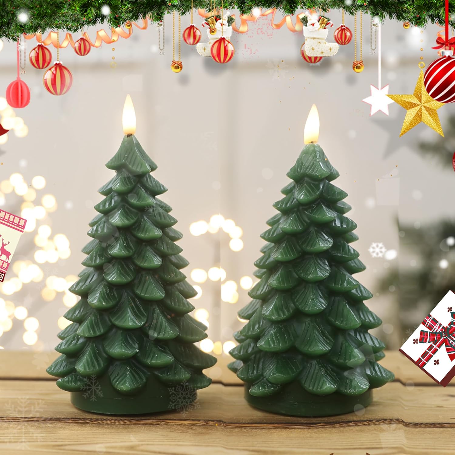 Candles & Holders - LUSHARBOR Christmas Tree Candles, 2 Pack Real Wax Flameless Candles with Remote Battery Operated Candles with Timer LED Candles for Christmas Party-Green