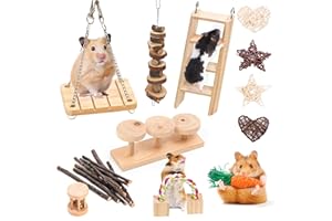 Smangy Hamster Toys 12pcs, Guinea Pig Toys, Wooden Hamster Accessories for cage, Guinea Pig Chew Toys, Chinchilla Toys and Apple Wood Sticks Molar Teeth Care for Dwarf Hamsters, Gerbil, Rabbit, Bunny