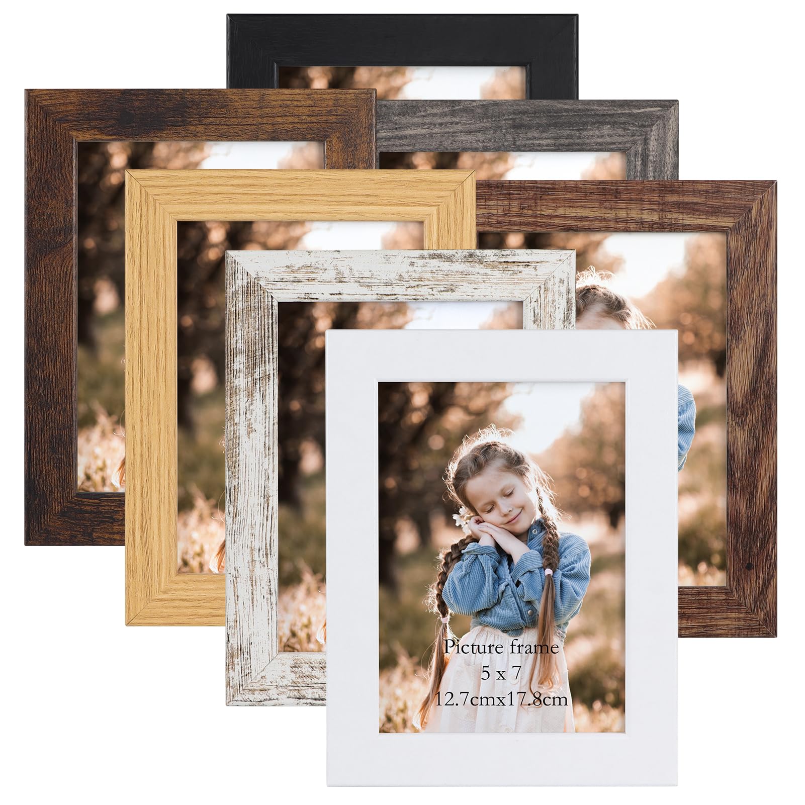 Photo 1 of PETAFLOP 5x7 Picture Frame Set of 7, Wooden Rustic Photo Frames 5 by 7 for Tabletop and Wall Display, Assorted Colors