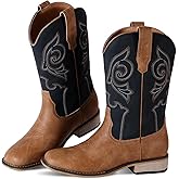 RLW Kids Cowboy Boots for Boys Girls Western Square Toe Youth Cowgirl Boots for Toddler Little & Big Kid
