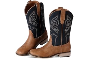 RLW Kids Cowboy Boots for Boys Girls Western Square Toe Youth Cowgirl Boots for Toddler Little & Big Kid