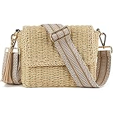 Women's Summer Straw Braided Crossbody Bag with Tassel Chain,Shoulder Straps Woven Beach Handbag Handmade Wallet Purse