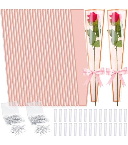 Feifeiya Blumenverpackungs-Set – 302-teilig Mit Rosenhüllen, Wasserröhrchen & Bändern Für DIY