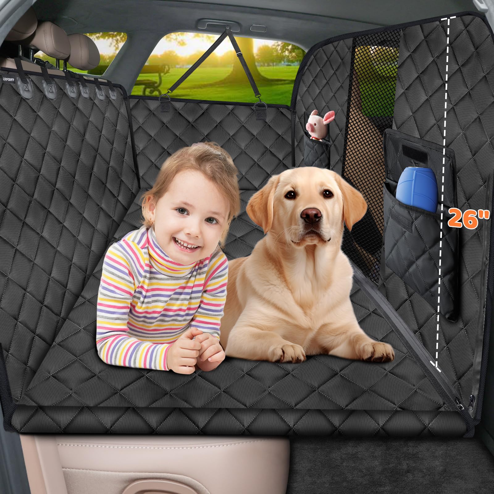 Photo 1 of URPOWER High Barrier Back Seat Extender for Dogs, Hard Bottom Dog Car Seat Cover Holds 400 lbs, Waterproof Dog Hammock for Cars, SUV, Small Truck, Dogs Car Bed Pet Backseat Protector with Mesh Window