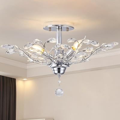 Ganeed Vintage K9 Clear Crystal Chandelier 4 Light Ceiling Fixture Silver