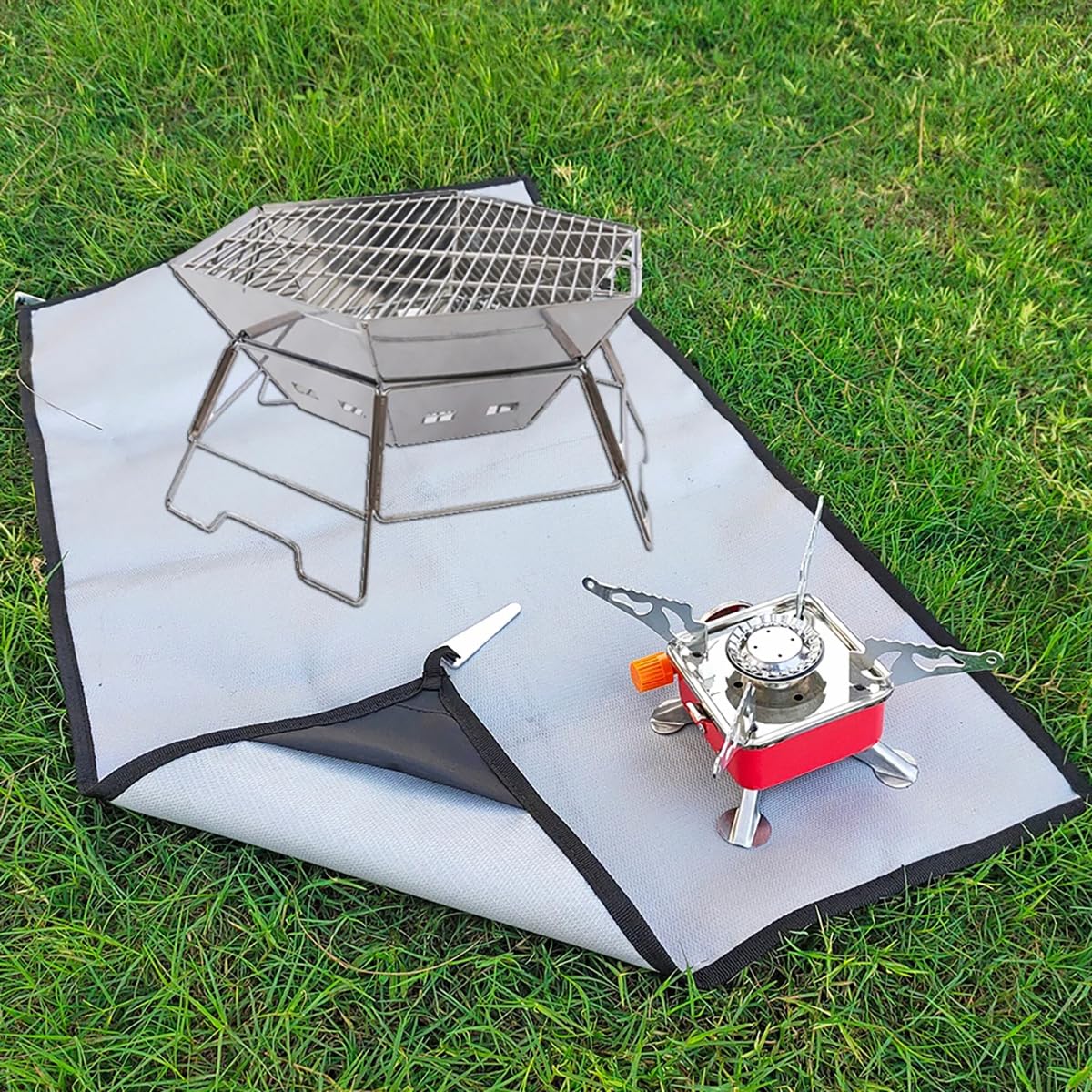 Fire Pit Mat with Peg Fireproof Mat for Decking BBQ Grill fireplace Grass Lawn Backyard and Outdoor (Silver 50x80cm)