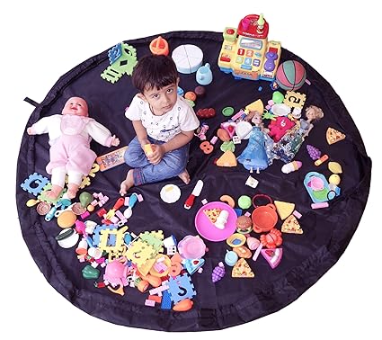 NISUN Kids Polyester Toy Storage Play Bag Mat Organizer (Black, 56 Inch,4.66 Feet)