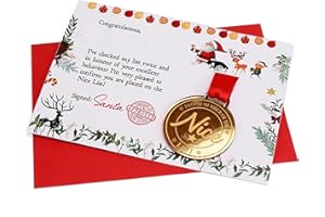 DNVB SHOP Santa Nice List Medal with Santa Certificate - Official Nice List Certificate from Santa for Kids – Santa Certified Gold Medal - Christmas Eve Box Filler & Holiday Keepsake Gift for Children