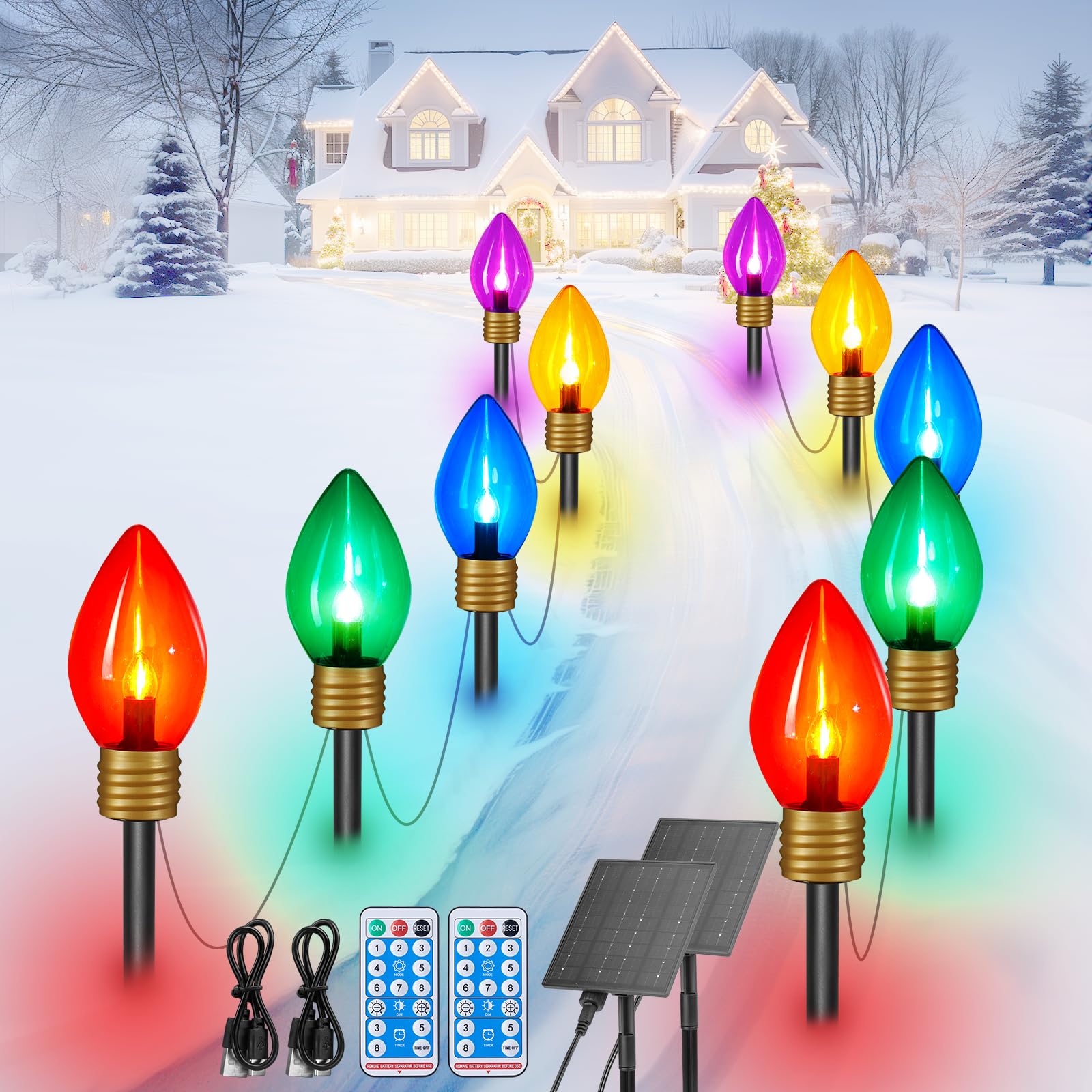 brightown solar jumbo christmas lights outdoor - 2 pack total 44 ft 20 led jumbo c9 christmas pathwa
