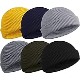 SATINIOR 6 Pieces Trawler Beanie Watch Hat Roll up Edge Skullcap Fisherman Beanie Unisex