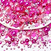 Towenm 60g Mix Flatback Pearls and Rhinestones for Crafts, 2-10mm Pearl Nails Face Art Tumblers, Mix Pearls, with Picker Pen, Light Pink|Hot Pink|Clear