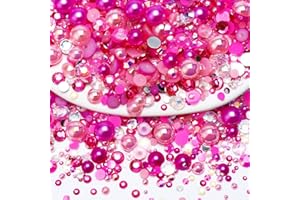 Towenm 60g Mix Flatback Pearls and Flatback Rhinestones for Crafts, 2mm-10mm Pearl Rhinestones for Nails Face Art Tumblers, Mix Rhinestones and Pearls, with Picker Pen, Light Pink|Hot Pink|Clear