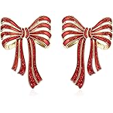 Aishgjia Red Green Christmas Bow Earrings for Women Bowknot Stud Earring Cute Xmas Dangle Earrings Christmas Jewelry