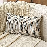 Aeckself Boho Striped Pillow Cover 12x20, Rectangle Decorative Lumbar Throw Pillow Cover Chenille Neutral Pillowcase for Couch Bedroom Living Room, Yellow Gray