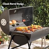 VonHaus Charcoal BBQ Portable Barrel Grill 2 in 1 Smoker with Cast Iron Grill view 4