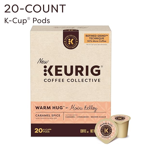 KEURIG COFFEE COLLECTIVE, WARM HUG BY MOIRA KELLEY, CARAMEL SPICE FLAVORED COFFEE, SINGLE SERVE KEURIG K-CUP PODS, 20 COUNT