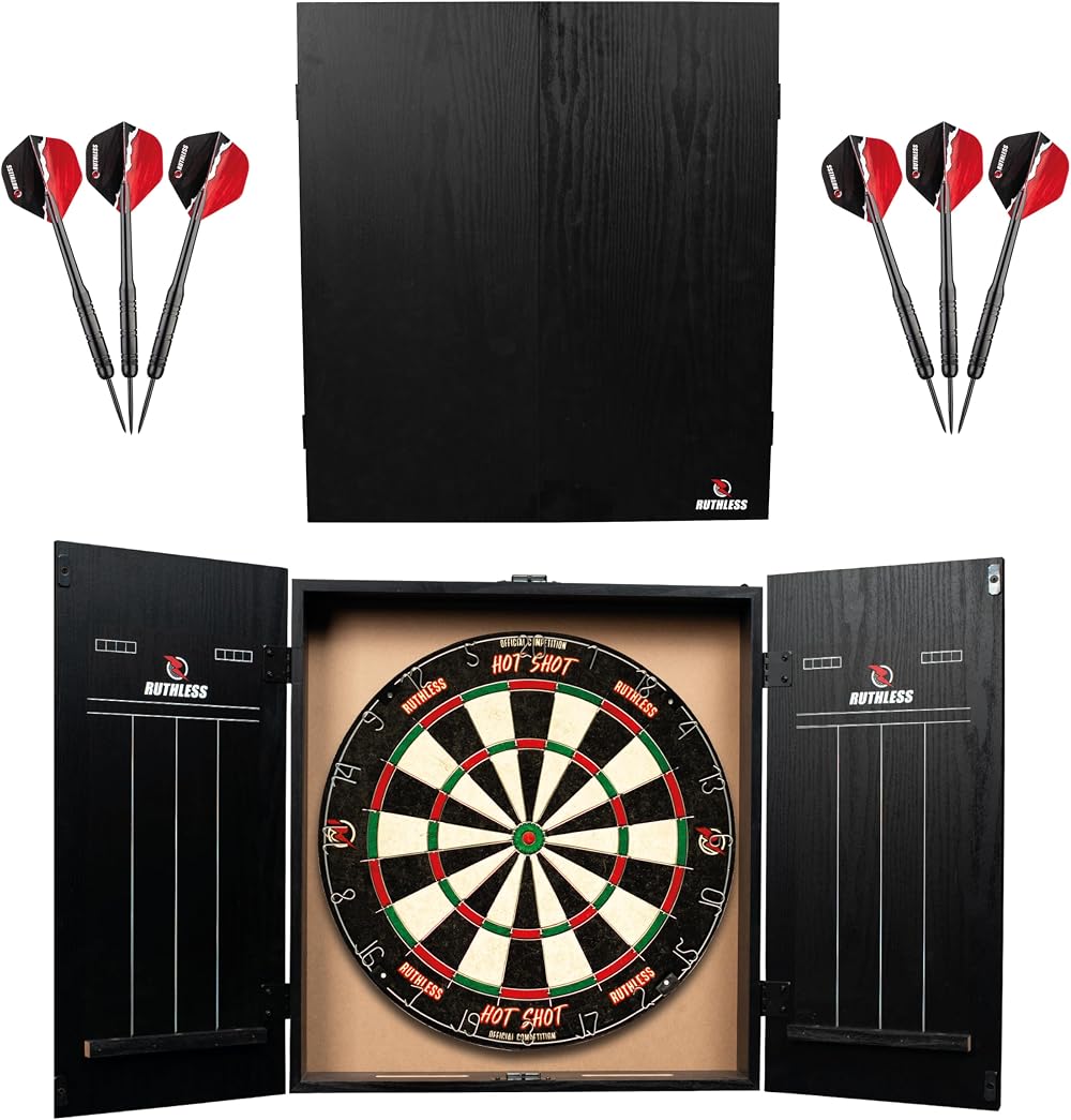 Ruthless Home Darts Centre Cabinet with Dartboard and 2 Sets of 16g Darts