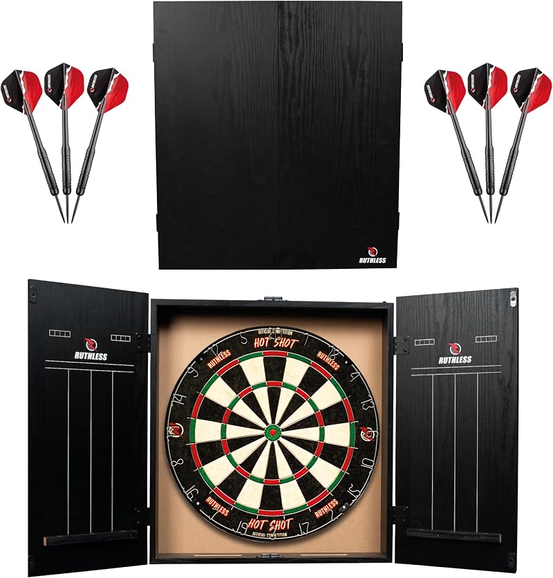 Ruthless Home Darts Centre Cabinet with Dartboard and 2 Sets of 16g Darts