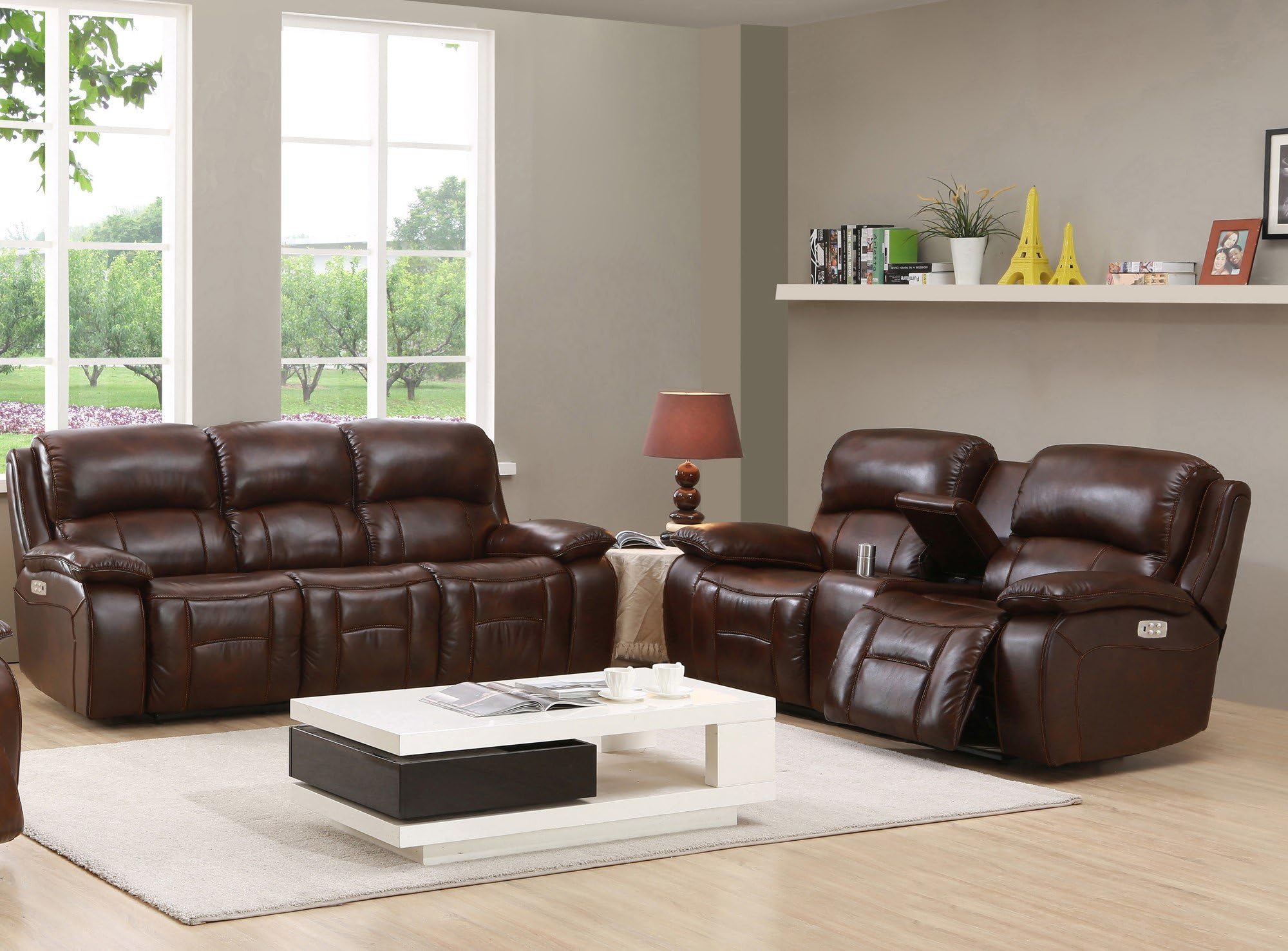 Hydeline Power Reclining Sofa & Loveseat with Power Headrest, Brown
